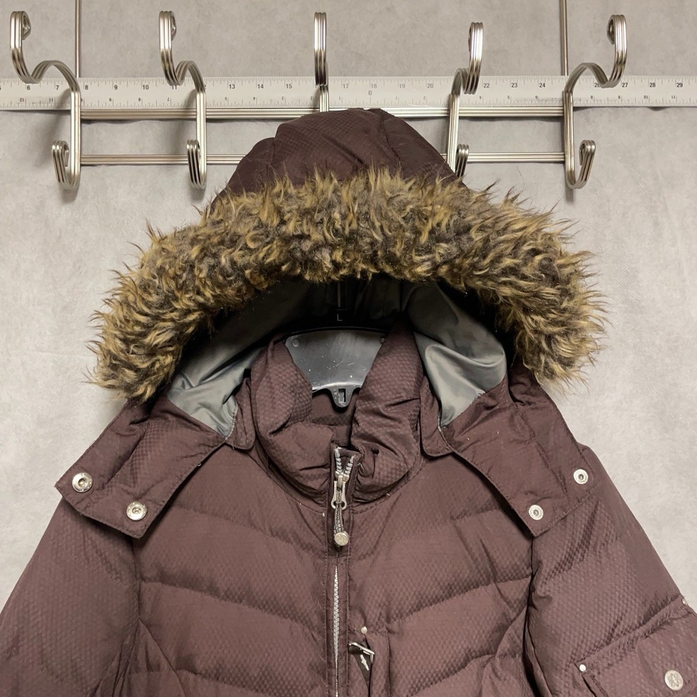 Eddie Bauer Coat Women S Brown Sun Valley Down  Zip Faux Fur Parka Puffer Hooded